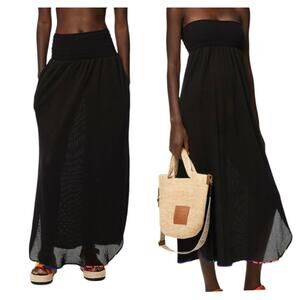 Loewe Paula’s Ibiza Black Sheer Mesh Strapless Smocked Dress or Skirt M